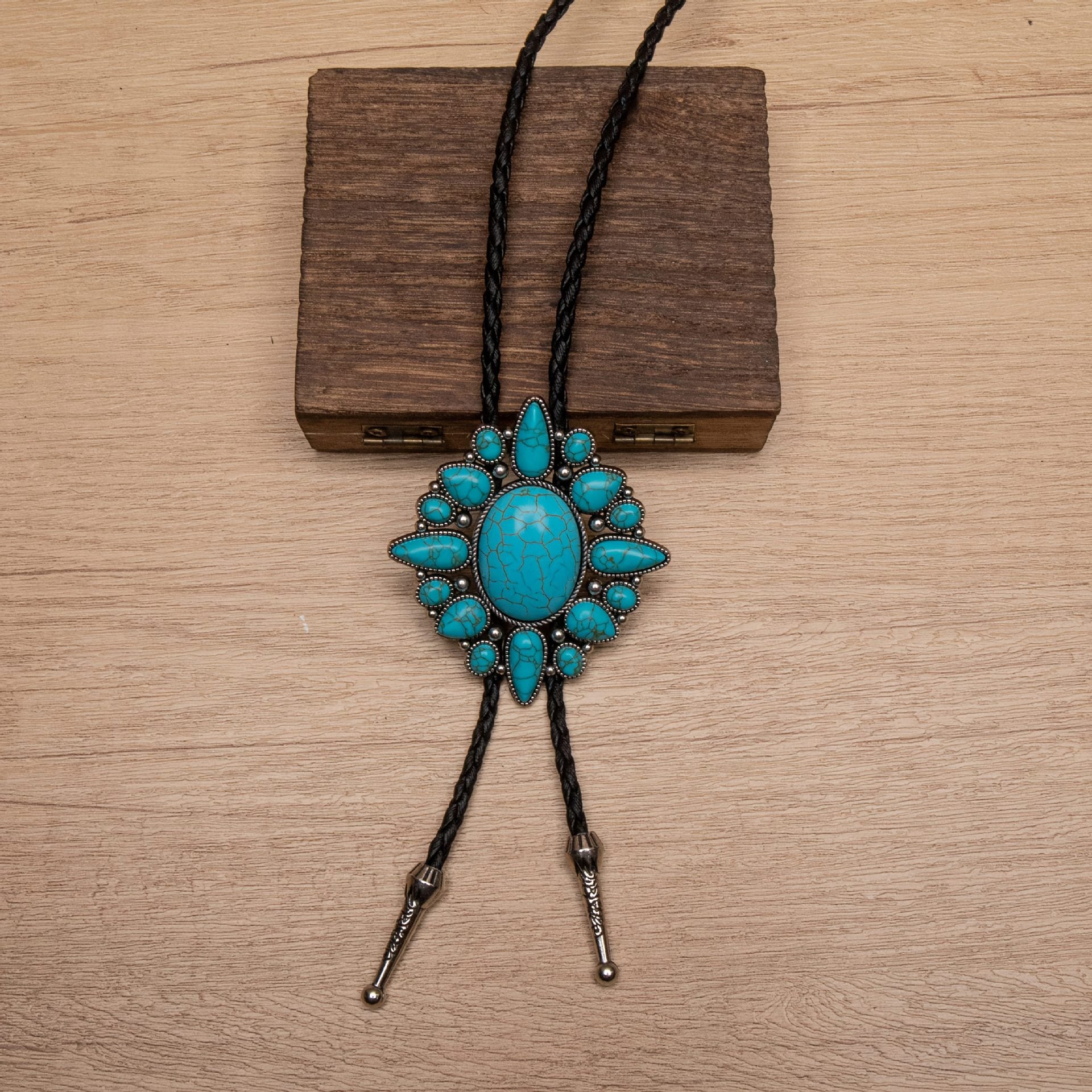Wholesale Bohemia Blue Pine Stone  Bolo Tie Necklace
